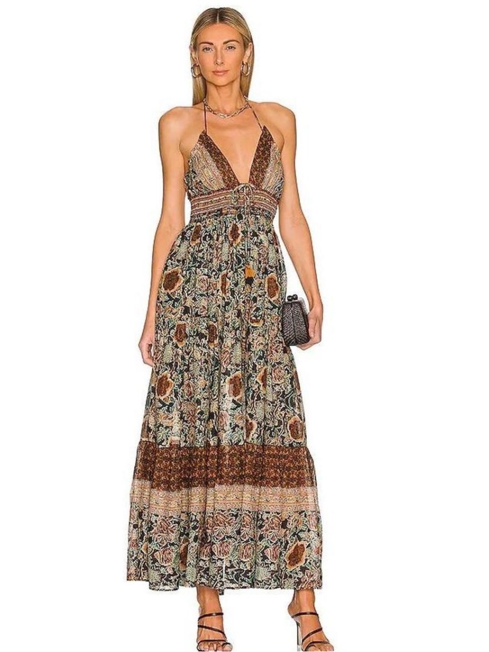 Free people real love maxi tiered flowy boho 100% cotton halter floral large